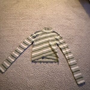 Striped Green and White Kids Turtleneck Top
